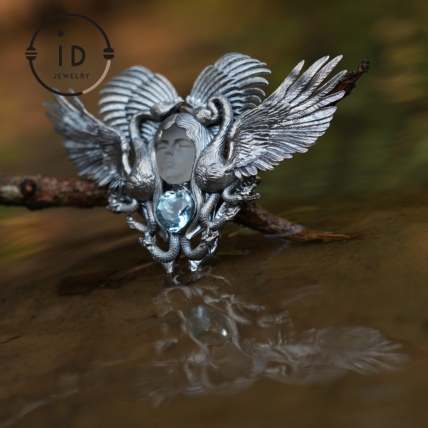 Forest Goddess Pendant – S925 Silver Handmade Pendant with White Crystal and Sky Blue Topaz | Exquisite Design Limited Collection