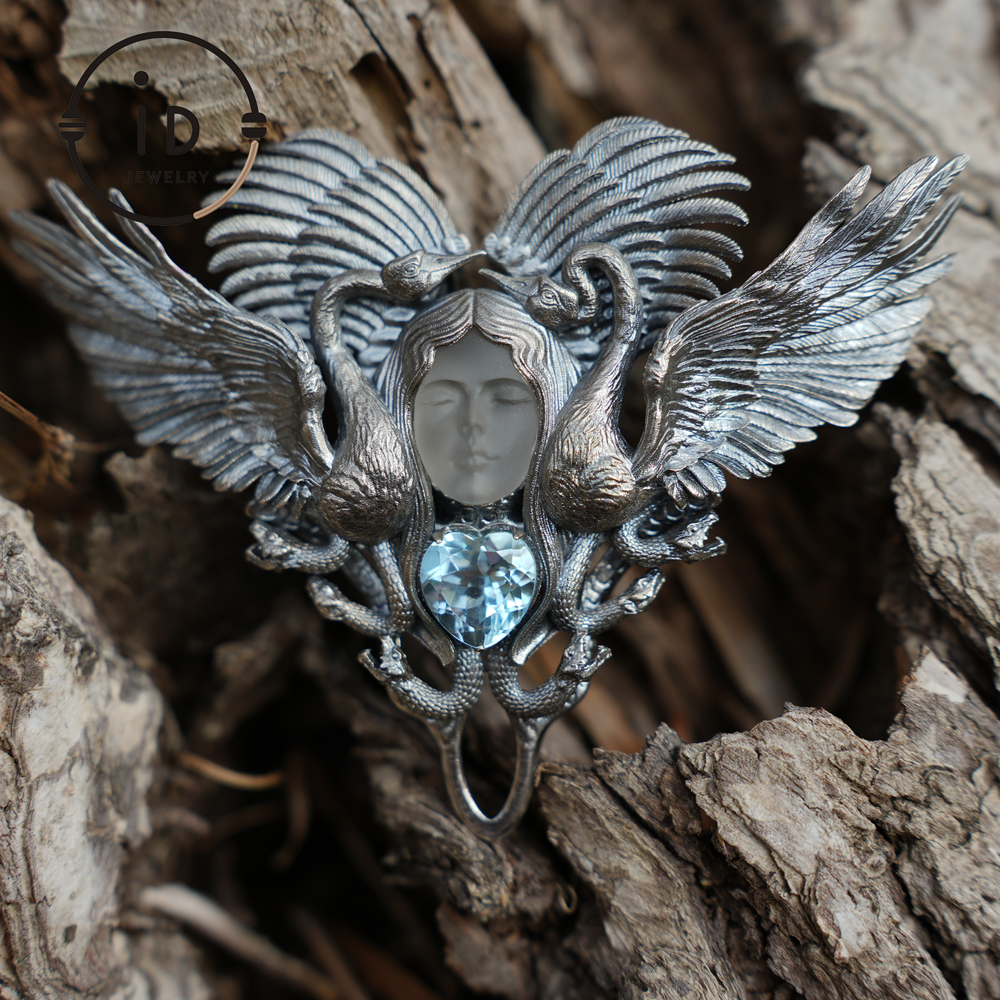 Forest Goddess Pendant – S925 Silver Handmade Pendant with White Crystal and Sky Blue Topaz | Exquisite Design Limited Collection