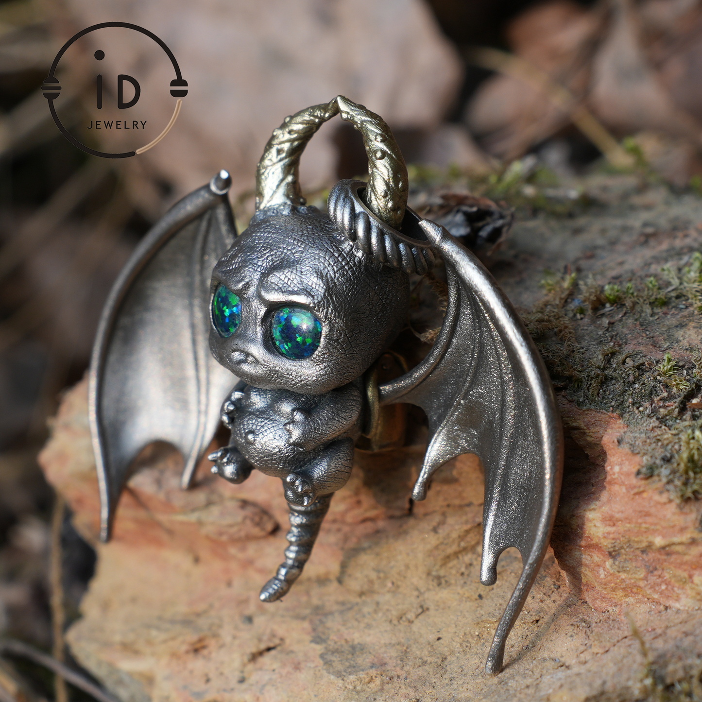 925 Silver Bat Pendant with Opal - Handcrafted Gothic Jewelry, Fantasy Pendant, Unique Gothic Necklace for Halloween & Gothic Lovers