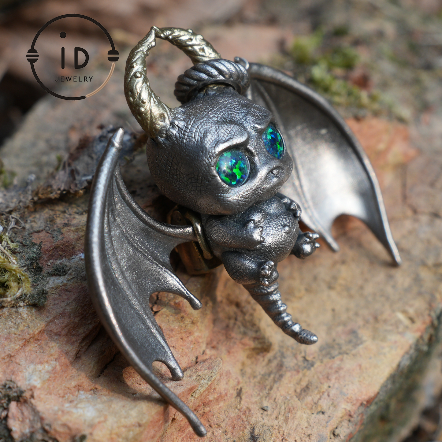 925 Silver Bat Pendant with Opal - Handcrafted Gothic Jewelry, Fantasy Pendant, Unique Gothic Necklace for Halloween & Gothic Lovers