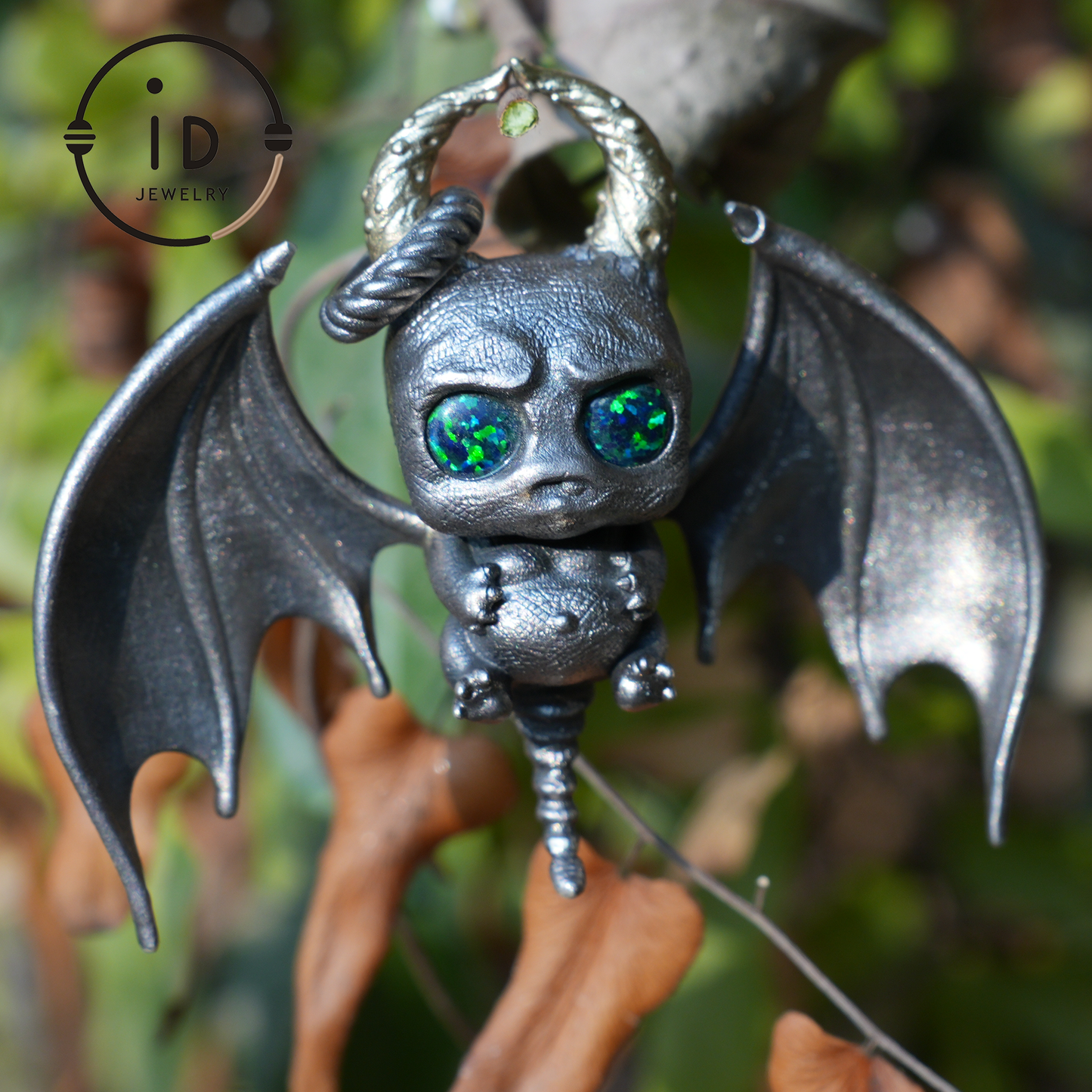 925 Silver Bat Pendant with Opal - Handcrafted Gothic Jewelry, Fantasy Pendant, Unique Gothic Necklace for Halloween & Gothic Lovers
