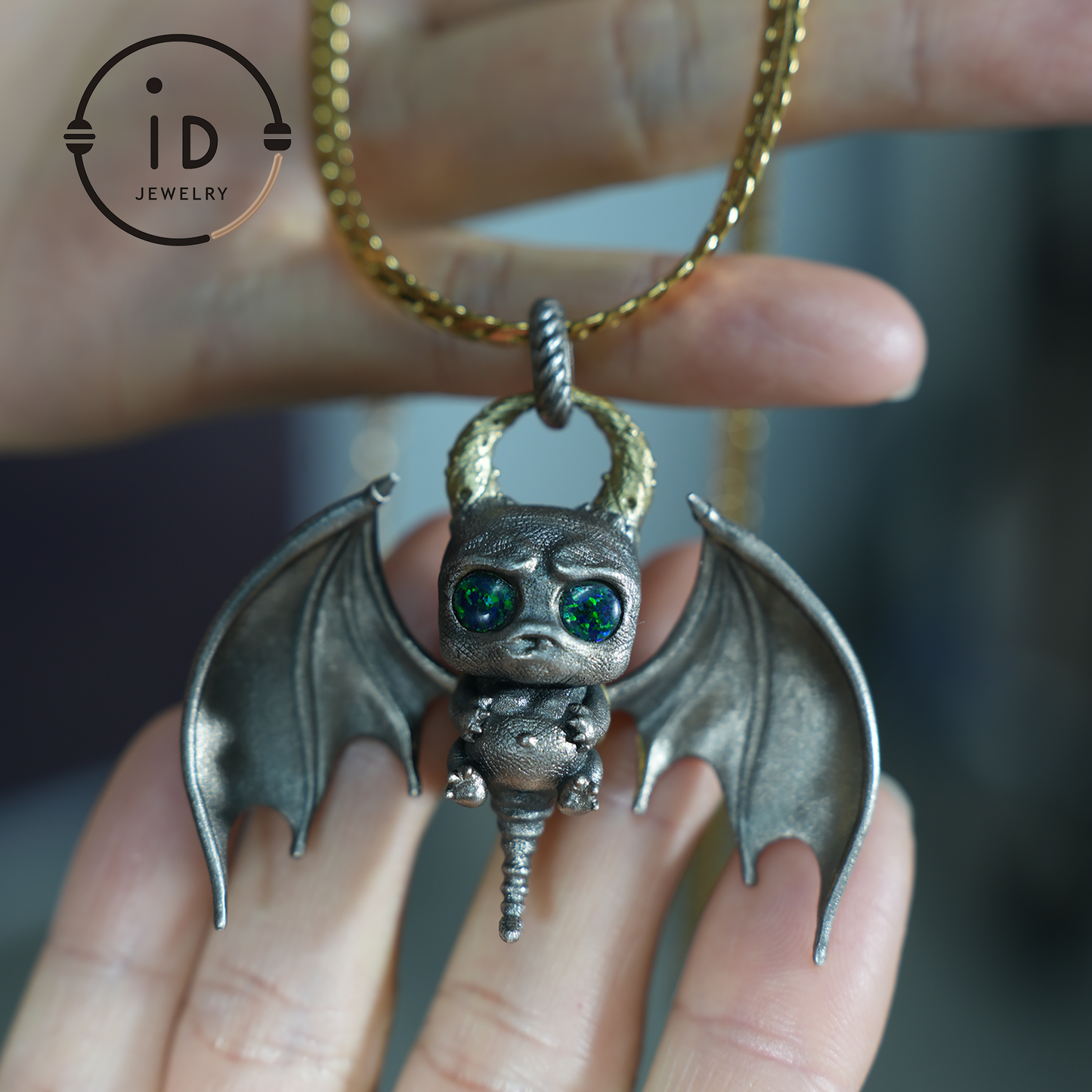 925 Silver Bat Pendant with Opal - Handcrafted Gothic Jewelry, Fantasy Pendant, Unique Gothic Necklace for Halloween & Gothic Lovers