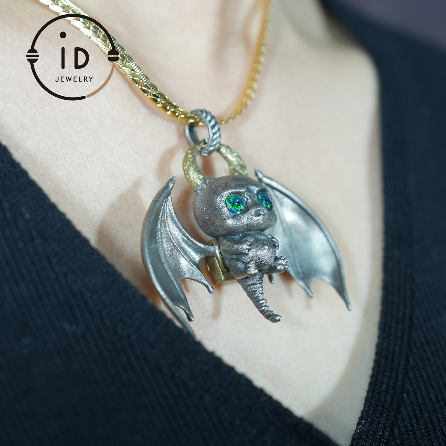 925 Silver Bat Pendant with Opal - Handcrafted Gothic Jewelry, Fantasy Pendant, Unique Gothic Necklace for Halloween & Gothic Lovers
