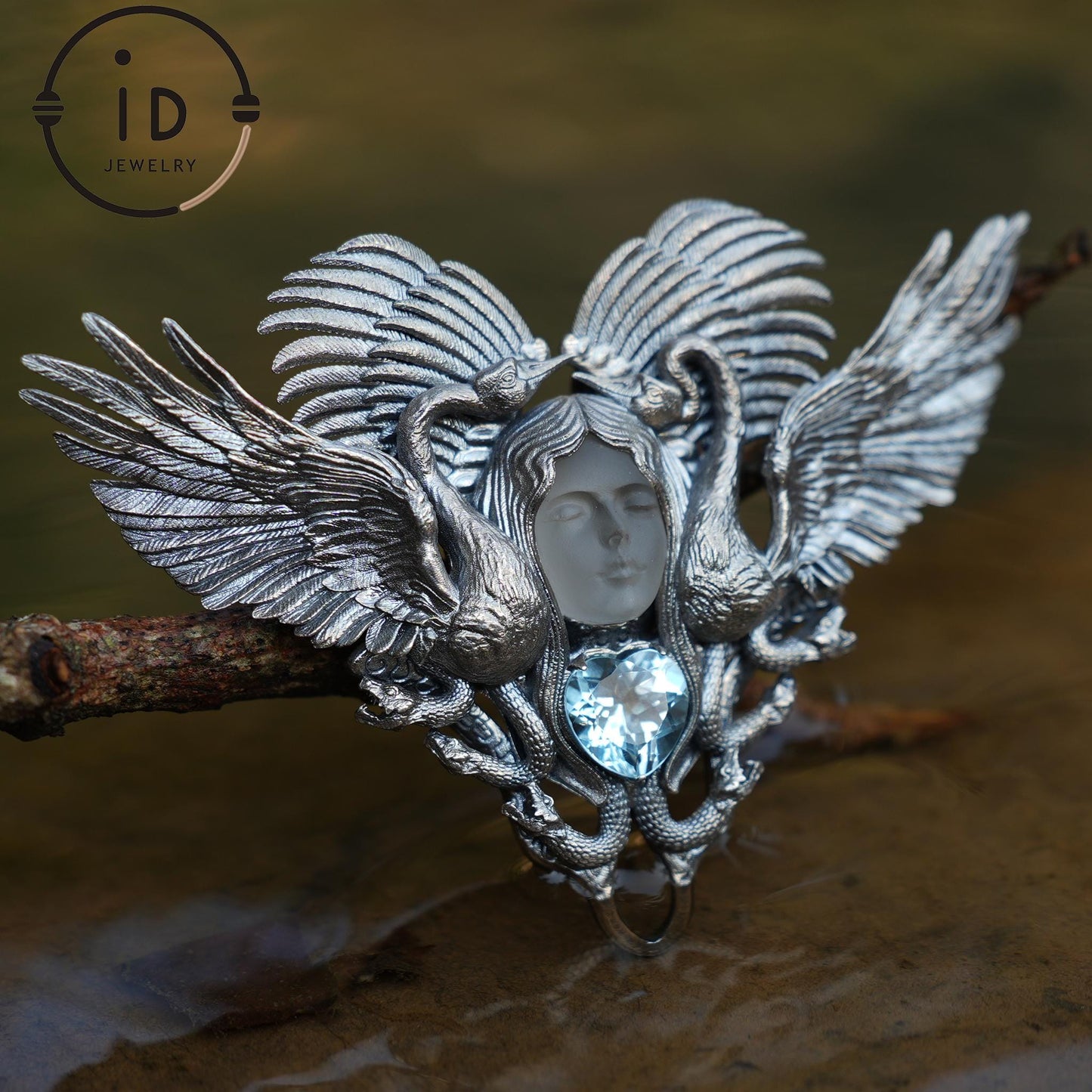 Forest Goddess Pendant – S925 Silver Handmade Pendant with White Crystal and Sky Blue Topaz | Exquisite Design Limited Collection