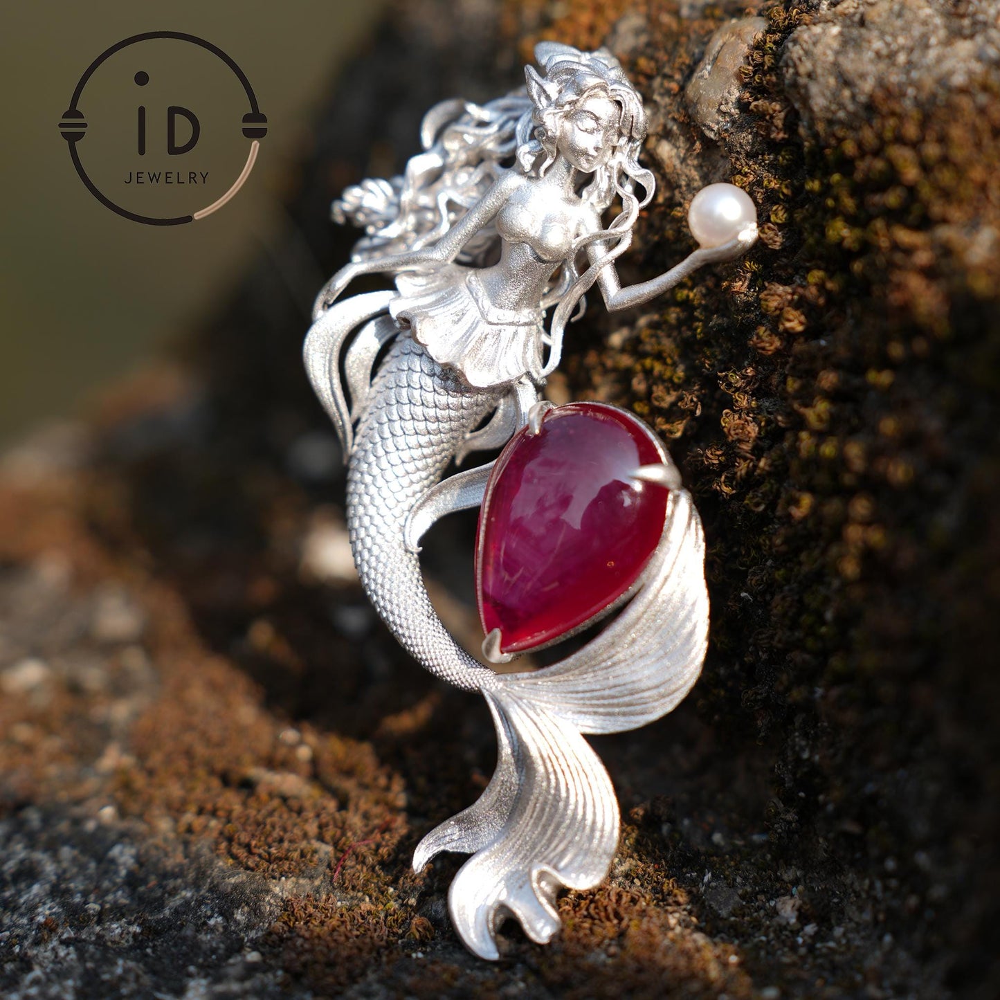 Mermaid Pendant | 925 Sterling Silver & Star Ruby | Handmade Fantasy Jewelry