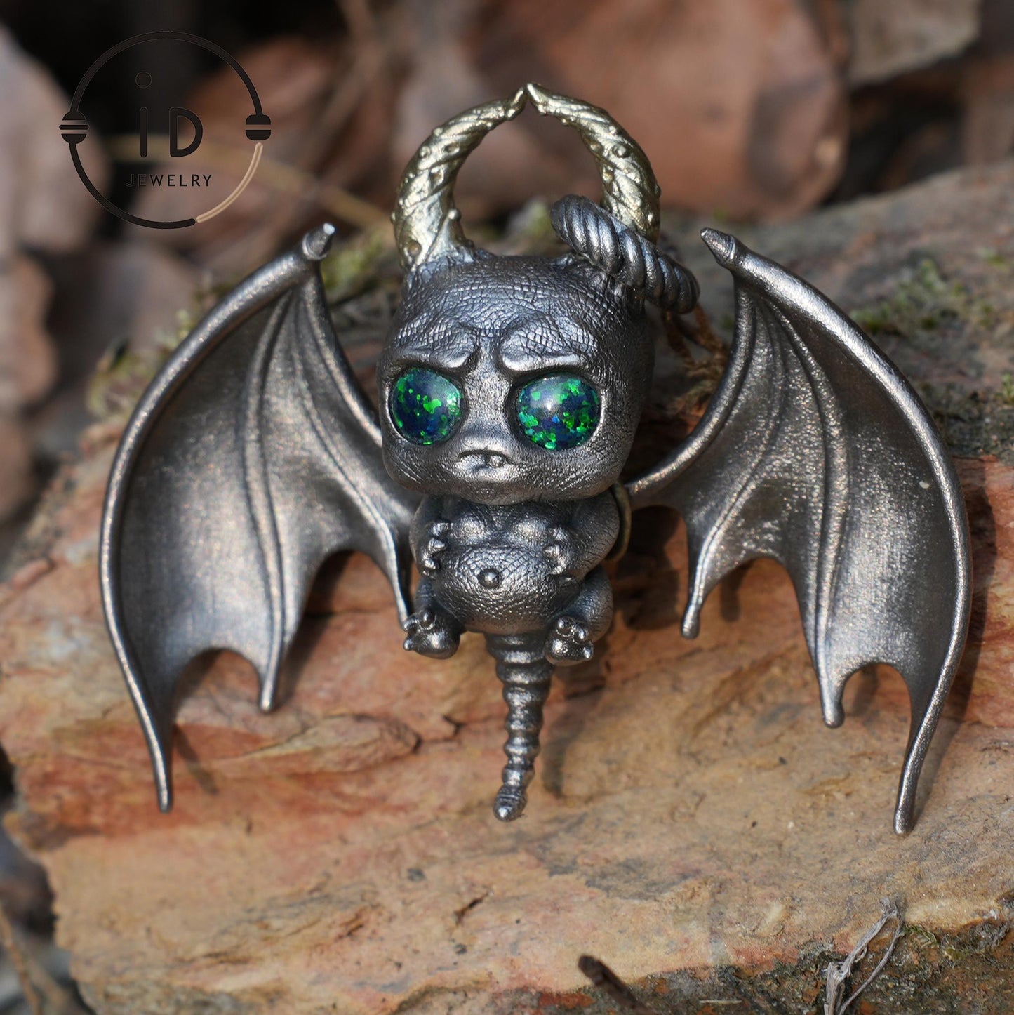 925 Silver Bat Pendant with Opal - Handcrafted Gothic Jewelry, Fantasy Pendant, Unique Gothic Necklace for Halloween & Gothic Lovers