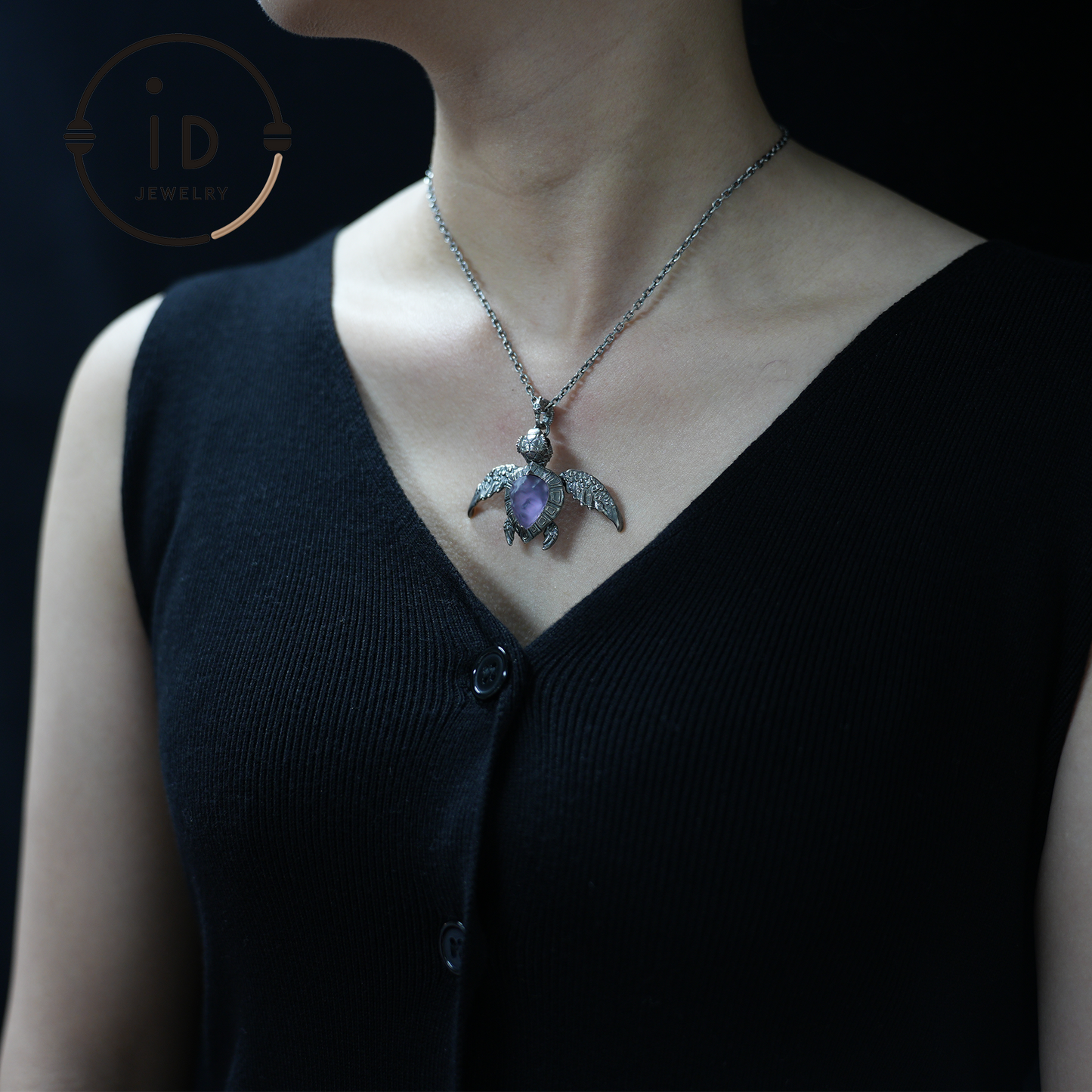 Aegis Schildkröte Halskette 925 Silber Amethyst Achat Anhänger Handgemacht Meeresschildkröte Schmuck Gothic Stil Geschenk für Sie Spirituelles Tier Talisman