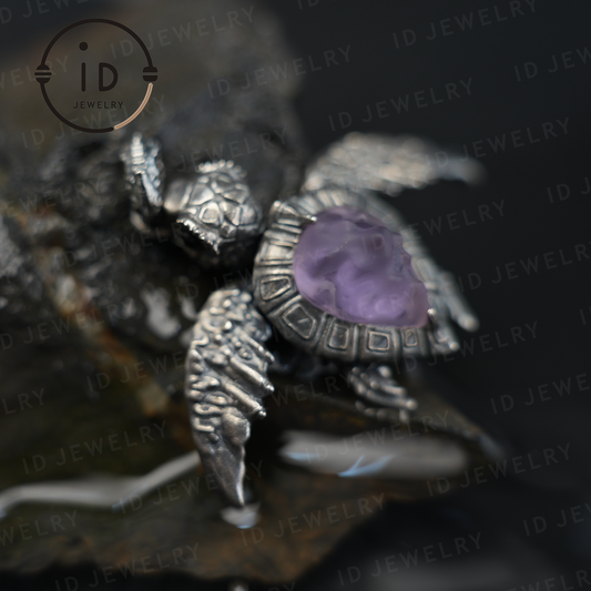 Aegis Schildkröte Halskette 925 Silber Amethyst Achat Anhänger Handgemacht Meeresschildkröte Schmuck Gothic Stil Geschenk für Sie Spirituelles Tier Talisman
