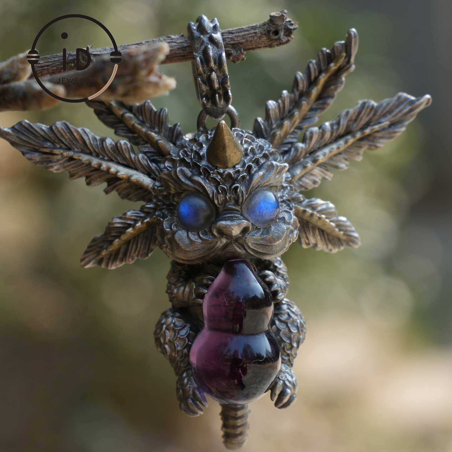 Mystic Creature Guardian Pendant - S925 Silver with Amethyst - Handcrafted Fantasy Jewelry