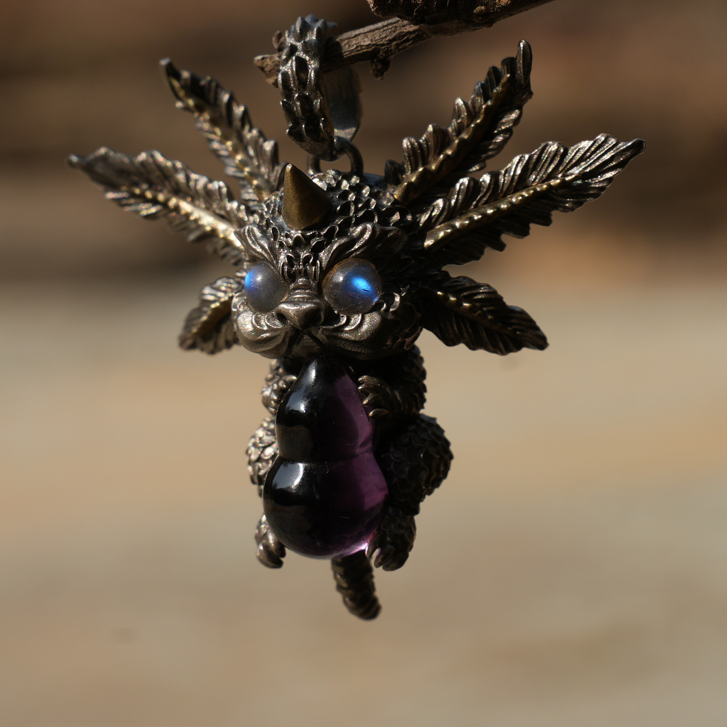 Mystic Creature Guardian Pendant - S925 Silver with Amethyst - Handcrafted Fantasy Jewelry