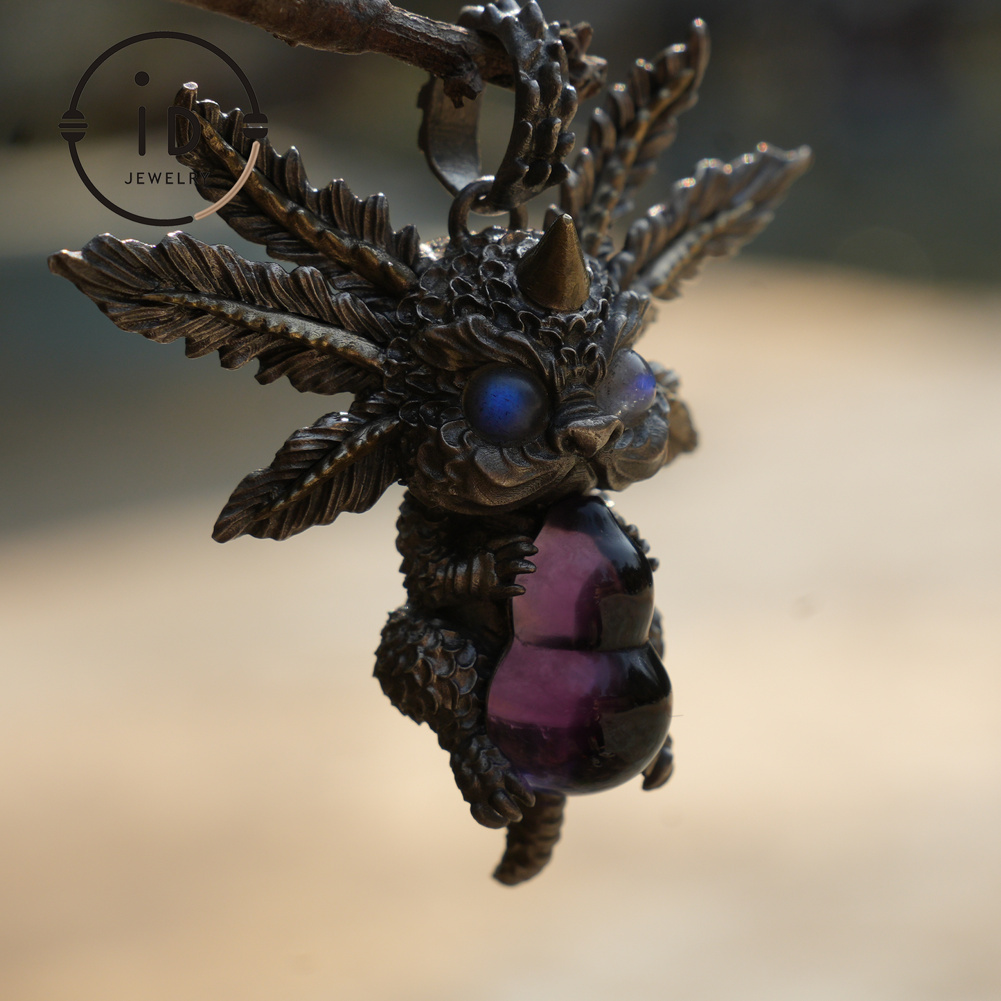 Mystic Creature Guardian Pendant - S925 Silver with Amethyst - Handcrafted Fantasy Jewelry