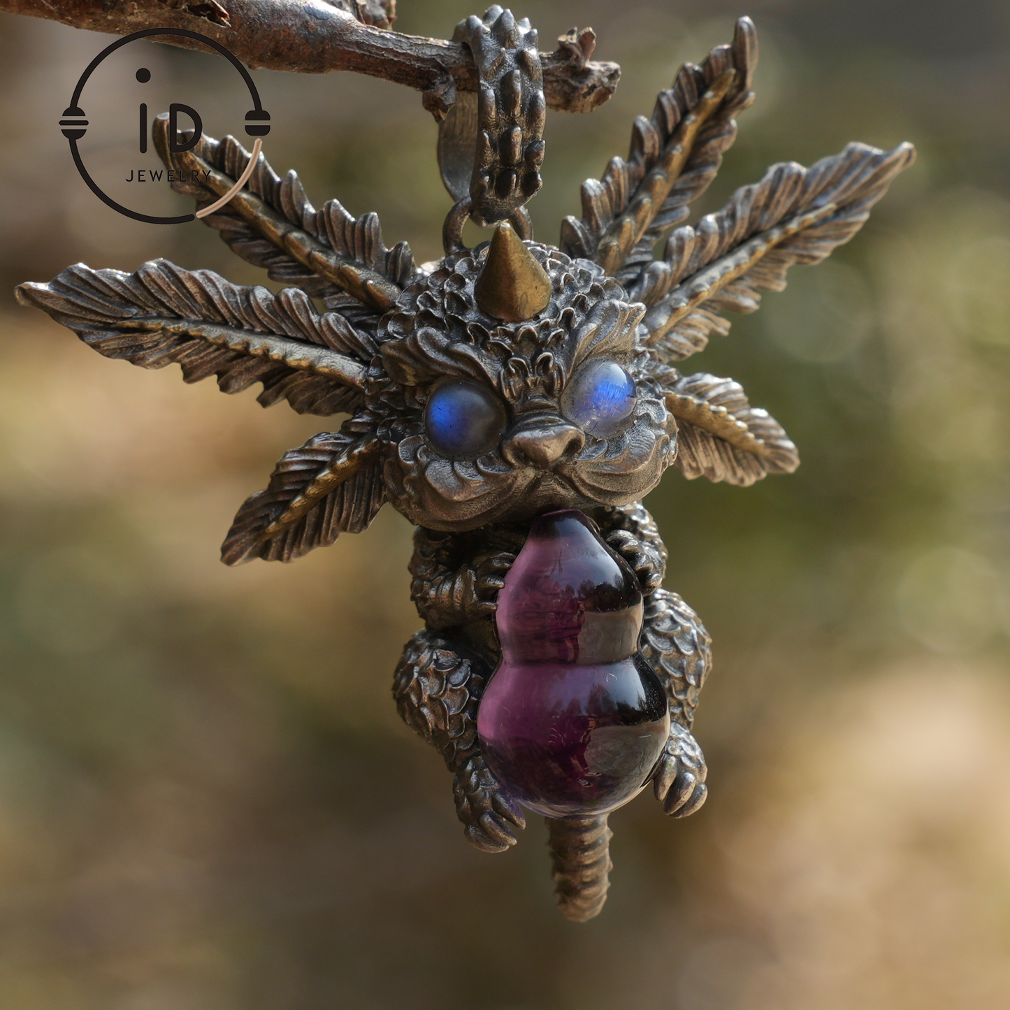 Mystic Creature Guardian Pendant - S925 Silver with Amethyst - Handcrafted Fantasy Jewelry