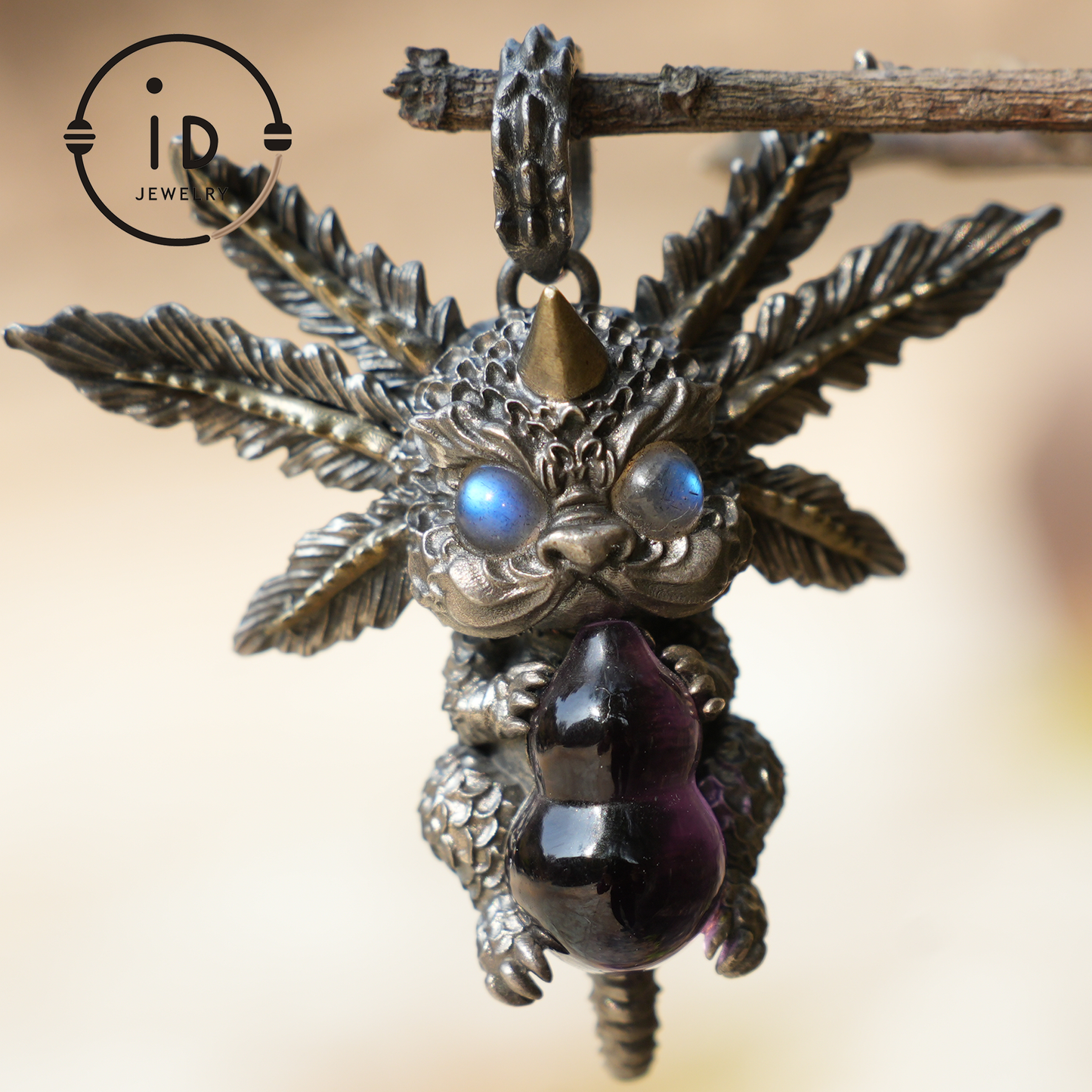 Mystic Creature Guardian Pendant - S925 Silver with Amethyst - Handcrafted Fantasy Jewelry