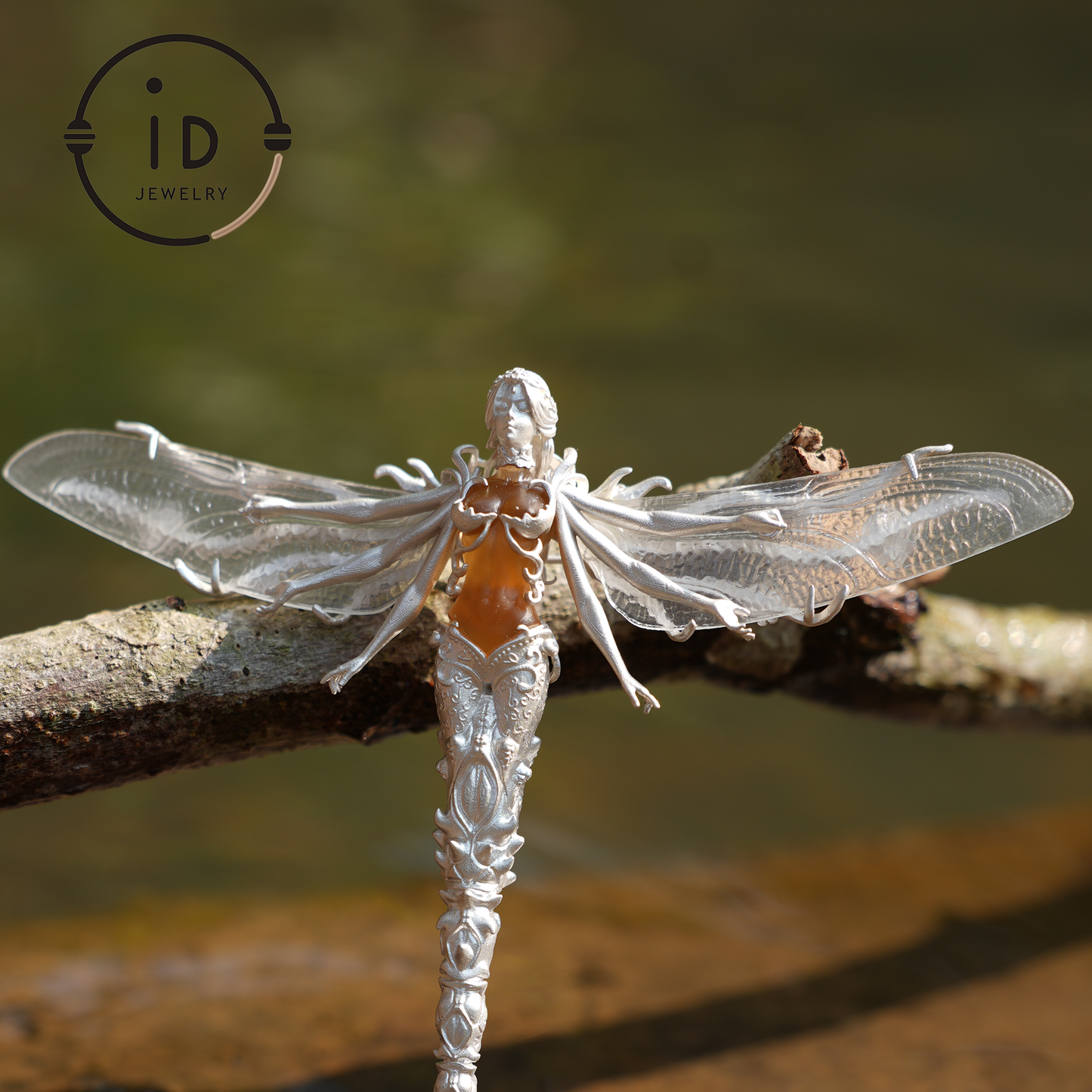 Mystic Dragonfly Jewelry | 925 Silver & Citrine | Brooch & Pendant in One