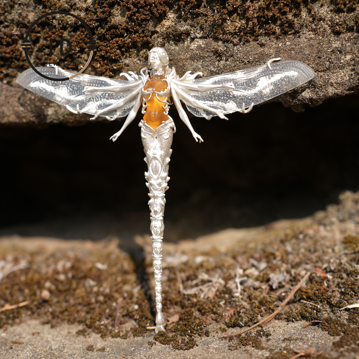 Mystic Dragonfly Jewelry | 925 Silver & Citrine | Brooch & Pendant in One
