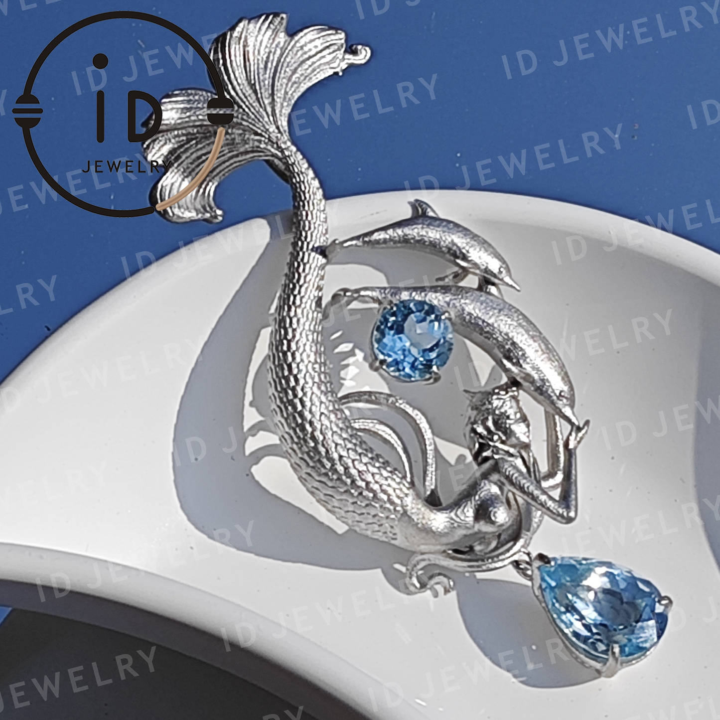 Dreamy Ocean Mermaid Pendant - 925 Silver with Aquamarine | Handcrafted Fantasy Jewelry