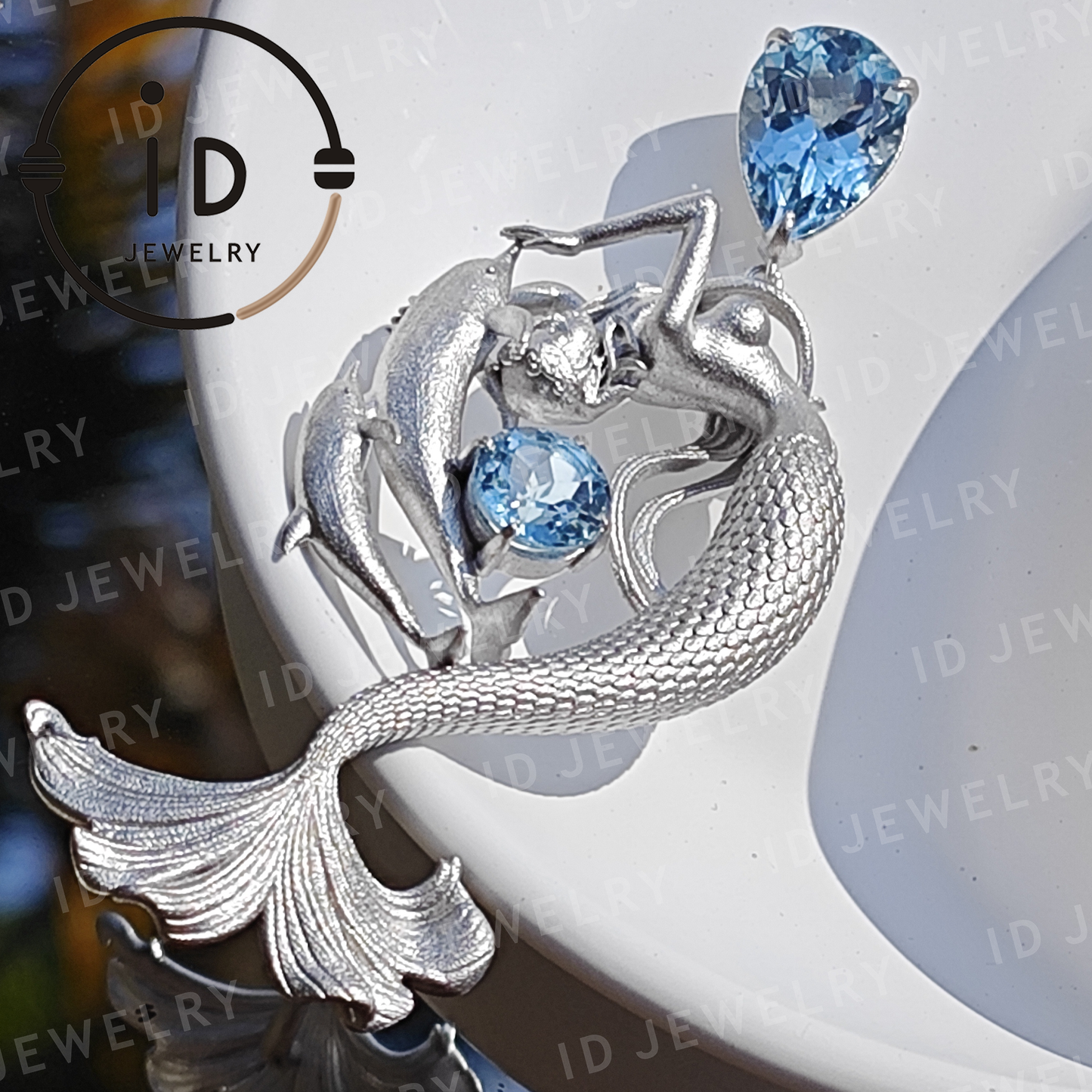 Dreamy Ocean Mermaid Pendant - 925 Silver with Aquamarine | Handcrafted Fantasy Jewelry
