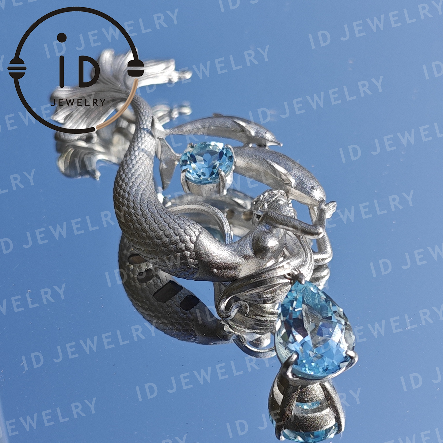 Dreamy Ocean Mermaid Pendant - 925 Silver with Aquamarine | Handcrafted Fantasy Jewelry