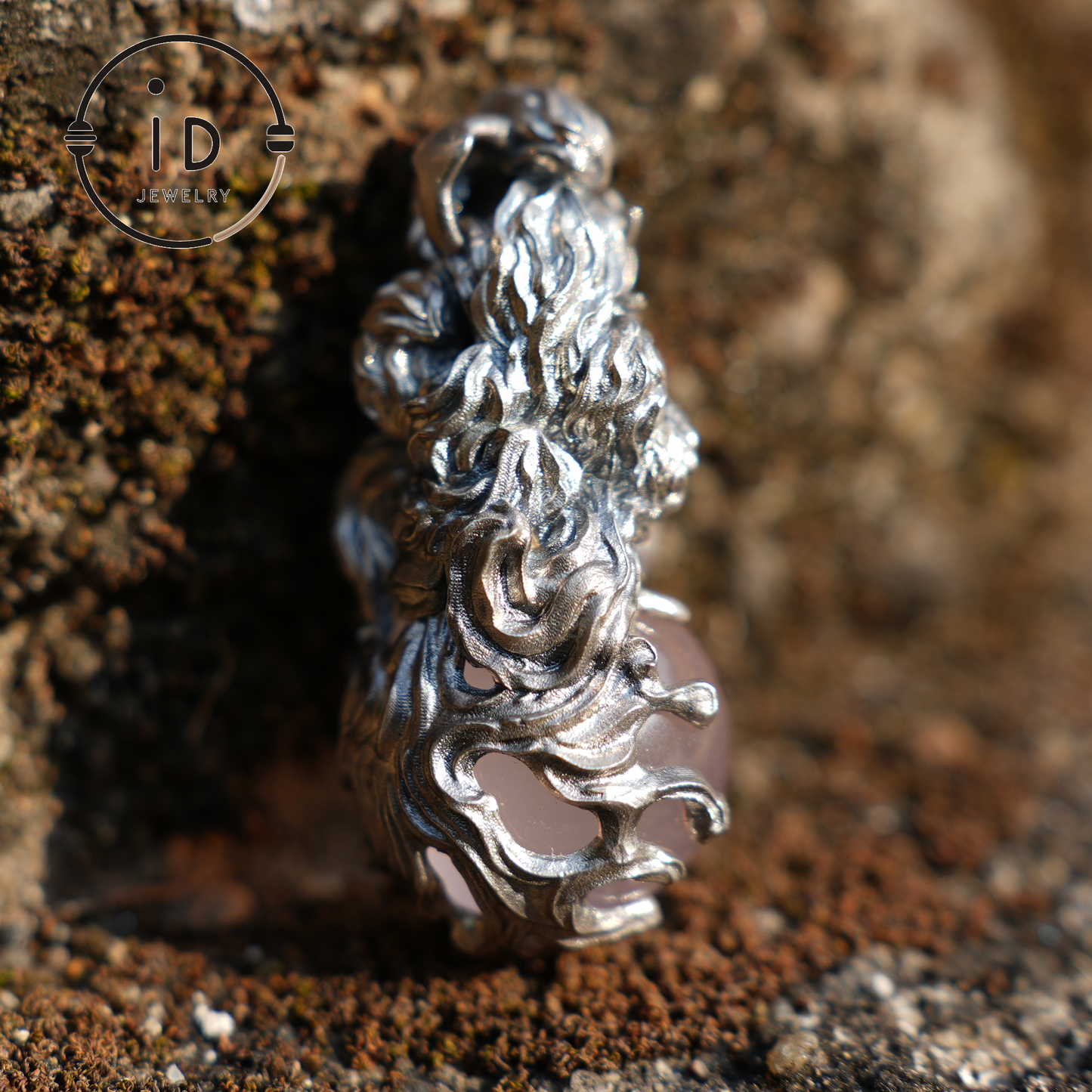 925 Sterling Silver Mermaid Pendant with Rose Quartz – Handcrafted Fantasy Jewelry for Women