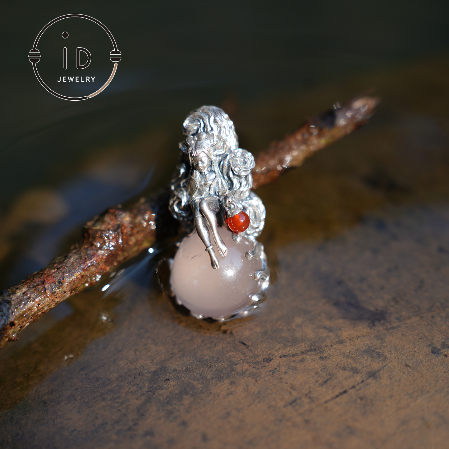 925 Sterling Silver Mermaid Pendant with Rose Quartz – Handcrafted Fantasy Jewelry for Women