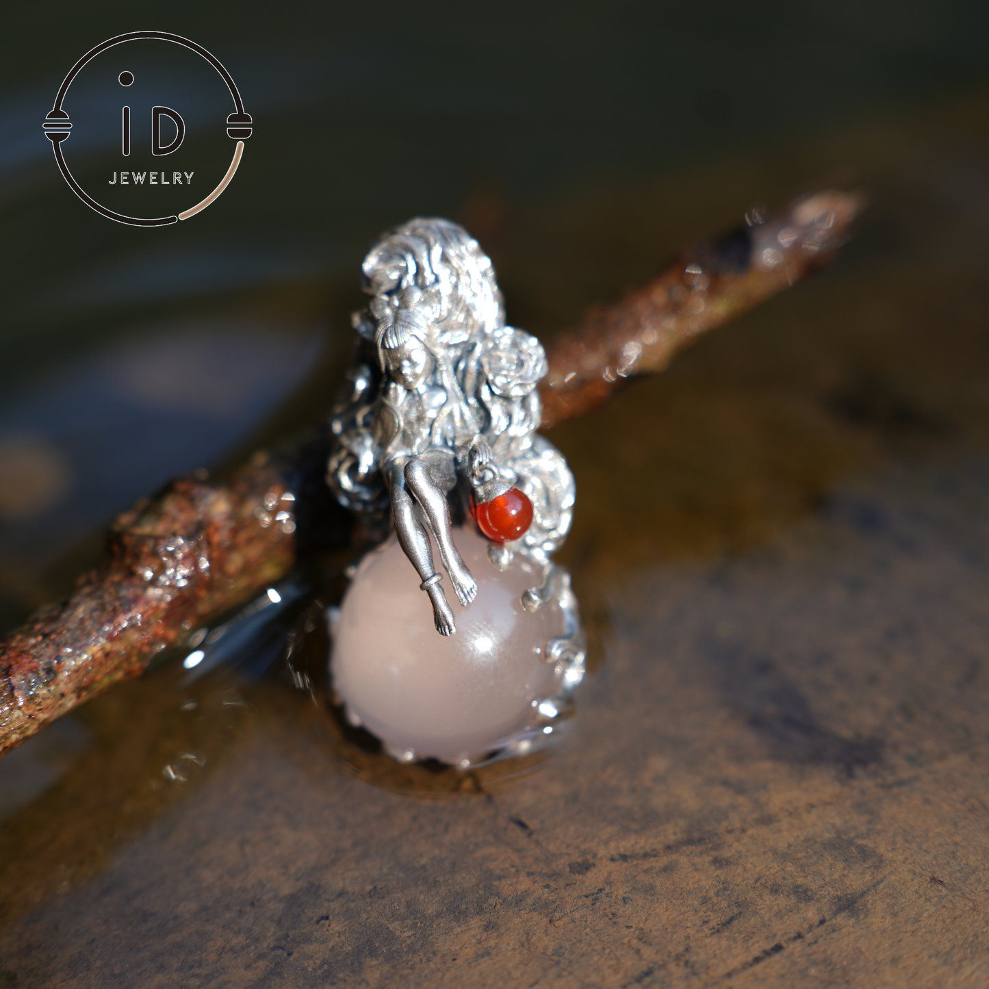 925 Sterling Silver Mermaid Pendant with Rose Quartz – Handcrafted Fantasy Jewelry for Women