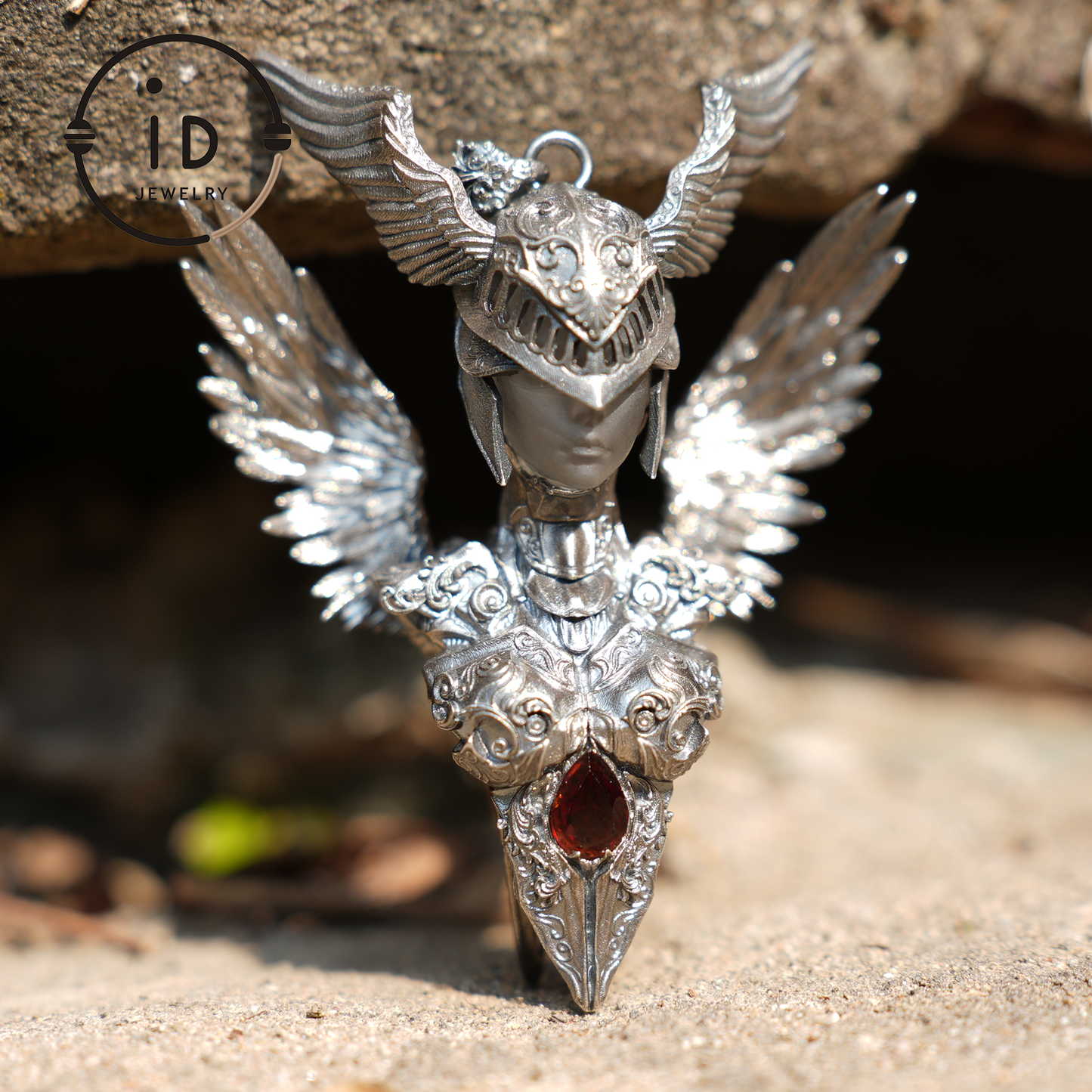 Valkyrie Pendant | 925 Sterling Silver & Garnet | Norse Mythology Amulet | Handmade Viking Necklace