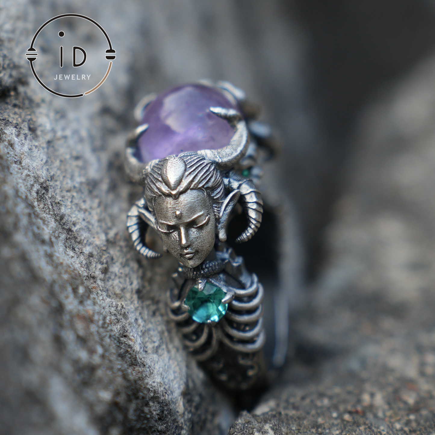 925 Sterling Silber Ring mit Amethyst & Aquamarin – Handgefertigter Fantasieschmuck für Sammler & Liebhaber