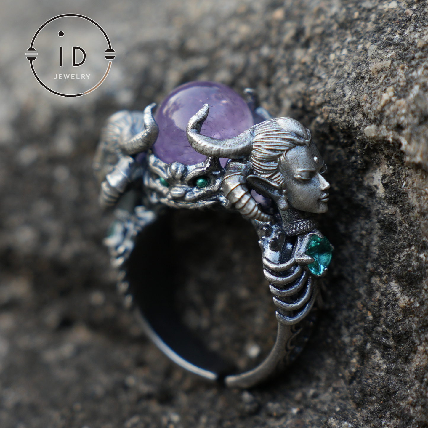 925 Sterling Silber Ring mit Amethyst & Aquamarin – Handgefertigter Fantasieschmuck für Sammler & Liebhaber