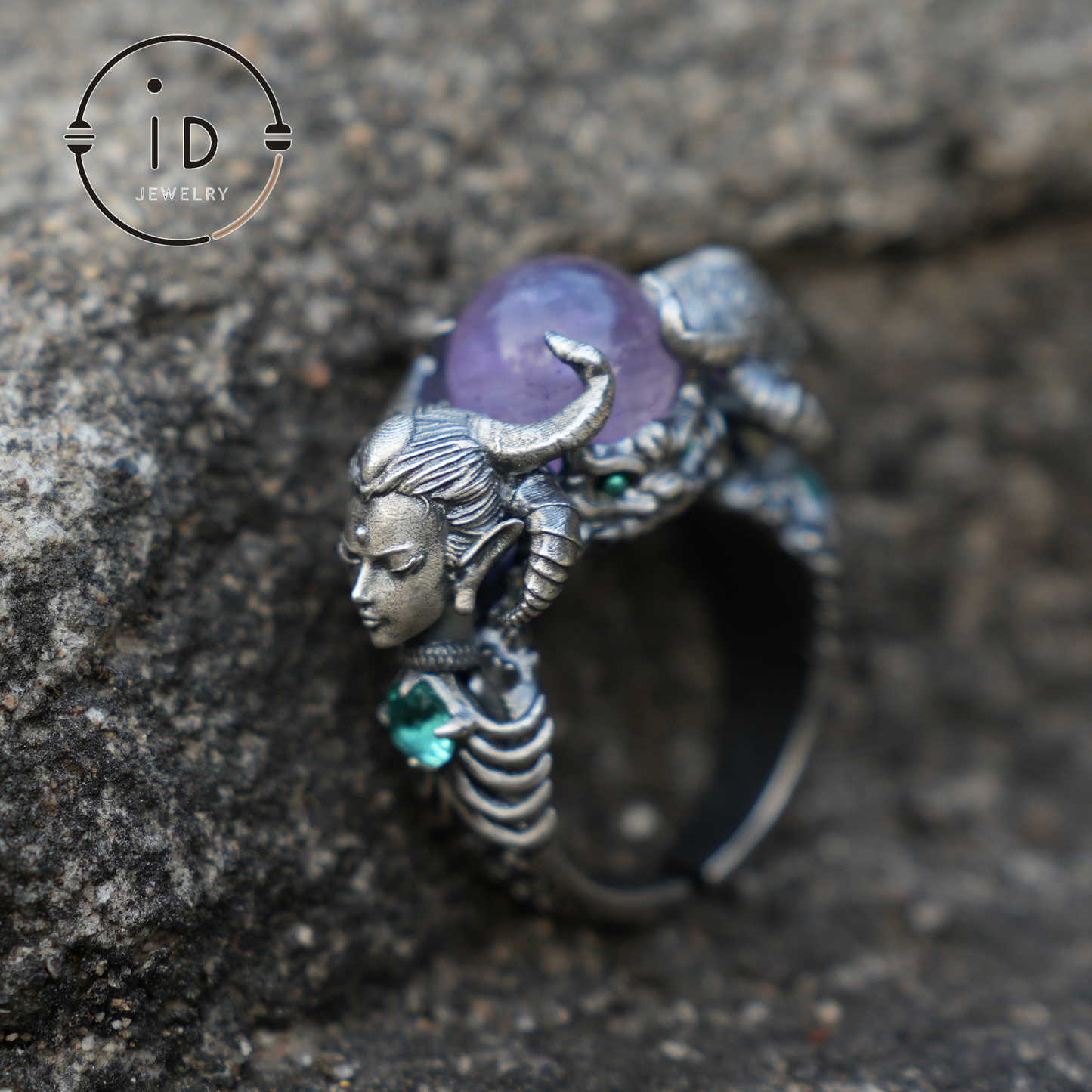 925 Sterling Silber Ring mit Amethyst & Aquamarin – Handgefertigter Fantasieschmuck für Sammler & Liebhaber