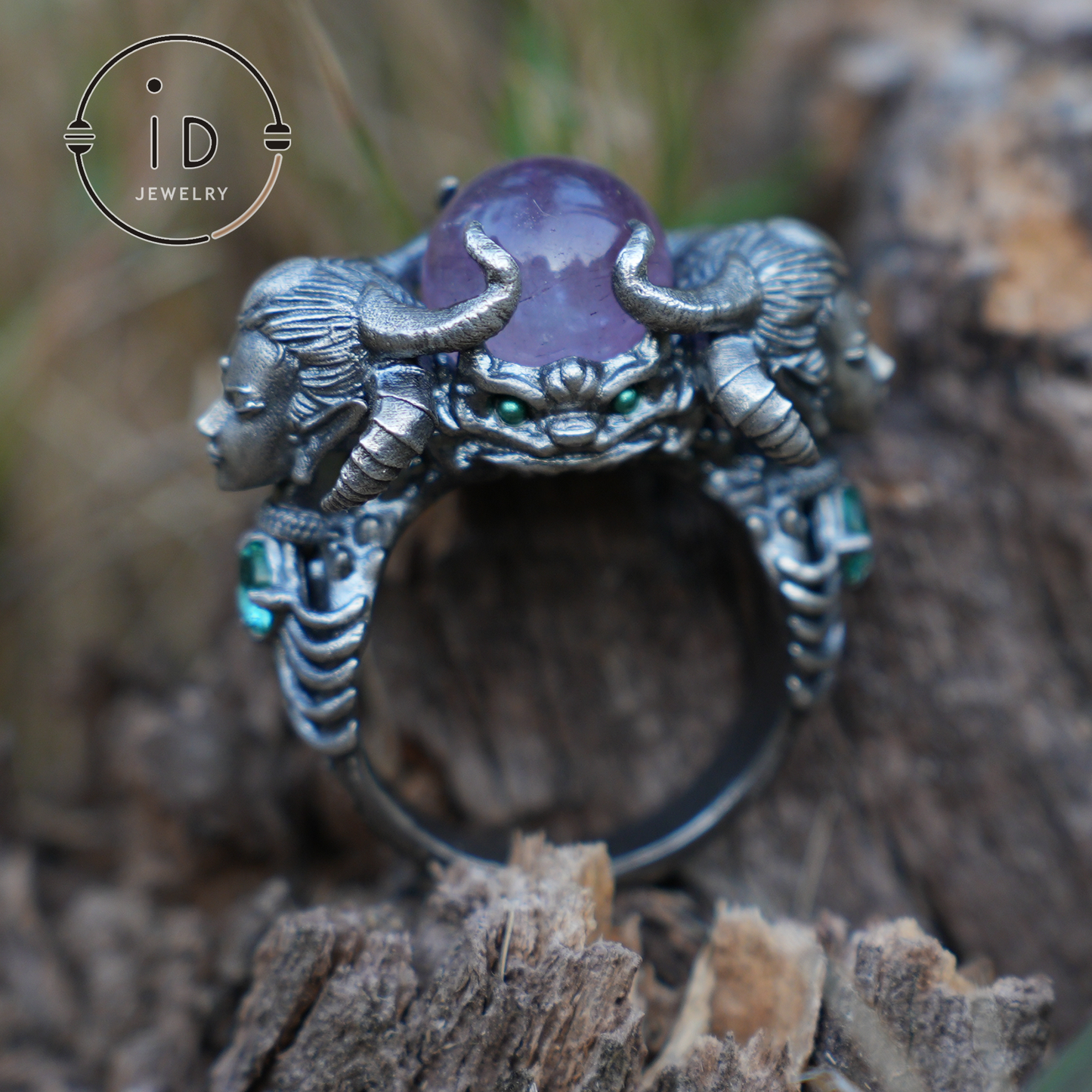 925 Sterling Silber Ring mit Amethyst & Aquamarin – Handgefertigter Fantasieschmuck für Sammler & Liebhaber