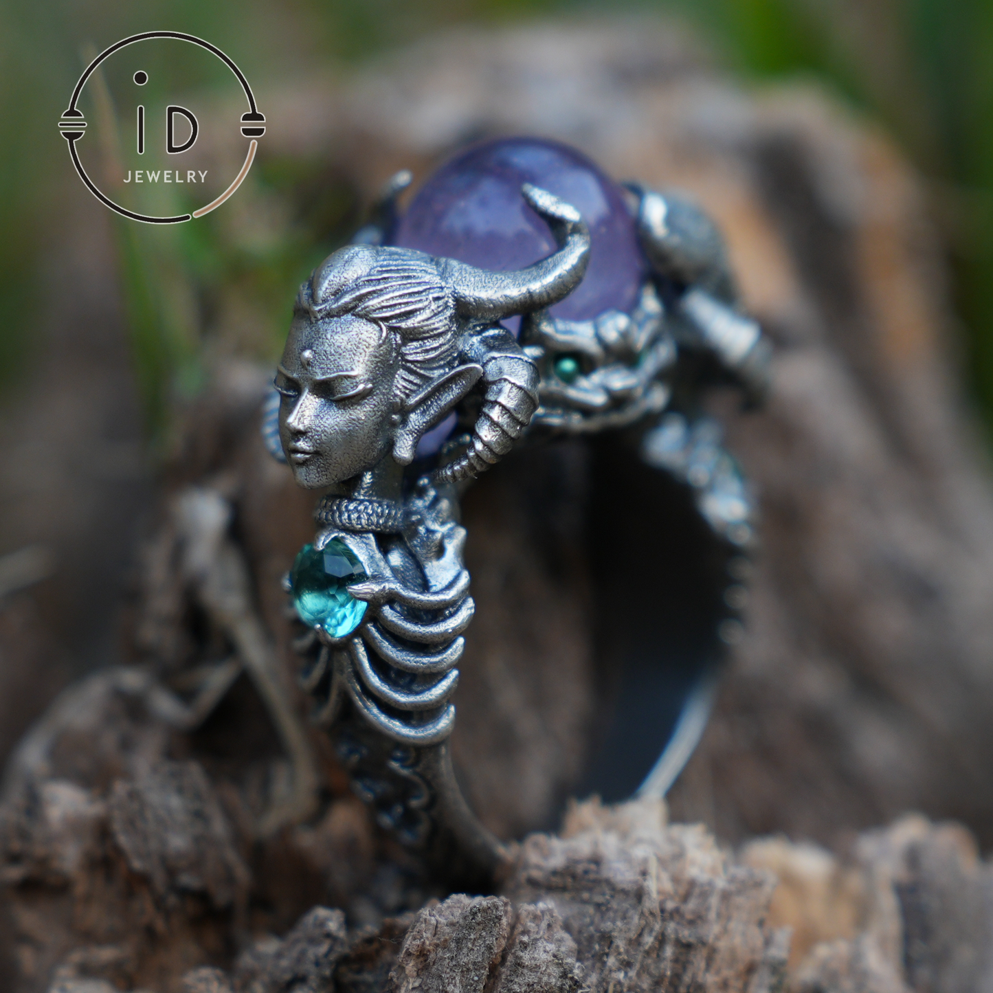 925 Sterling Silber Ring mit Amethyst & Aquamarin – Handgefertigter Fantasieschmuck für Sammler & Liebhaber