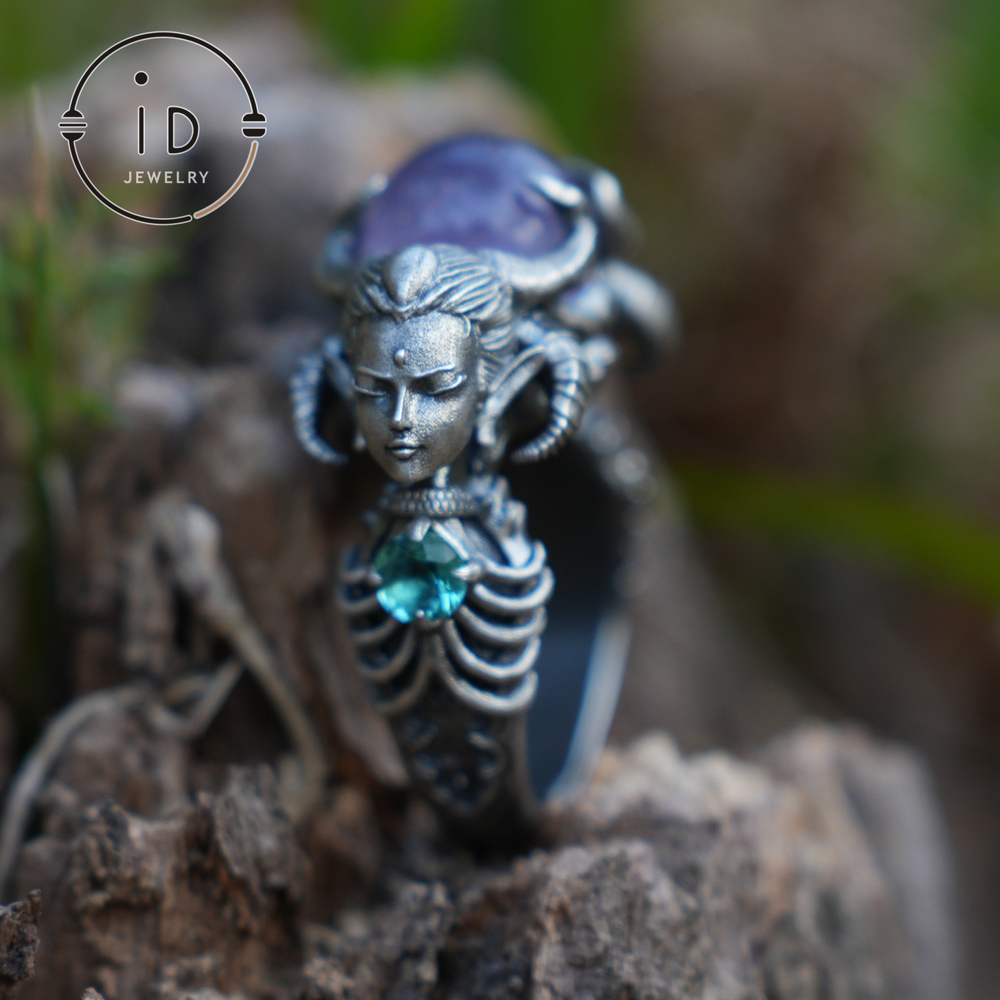 925 Sterling Silber Ring mit Amethyst & Aquamarin – Handgefertigter Fantasieschmuck für Sammler & Liebhaber