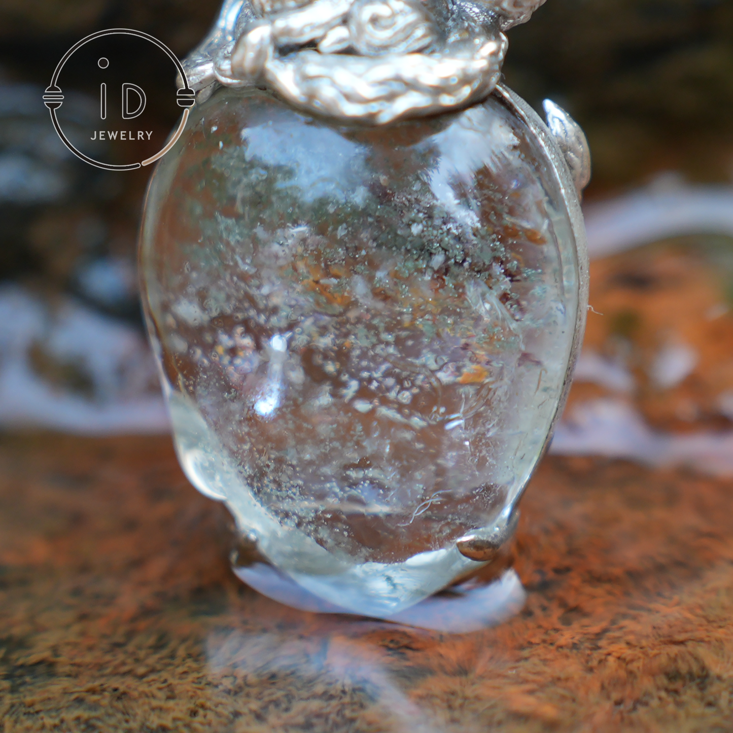 Fox Spirit Crystal Pendant - Handcrafted 925 Sterling Silver Jewelry with phantom quartz, Unique Fantasy Pendant, Perfect Gift for Special Occasions