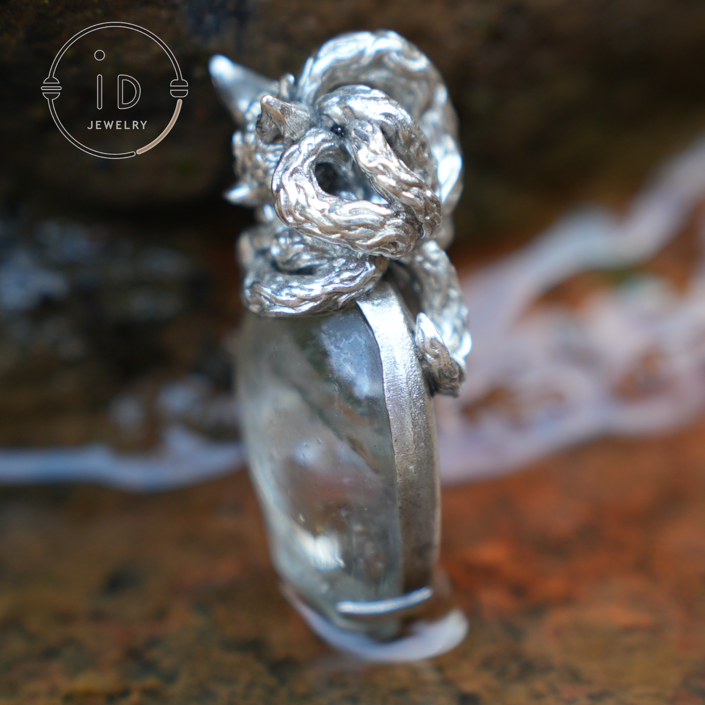 Fox Spirit Crystal Pendant - Handcrafted 925 Sterling Silver Jewelry with phantom quartz, Unique Fantasy Pendant, Perfect Gift for Special Occasions