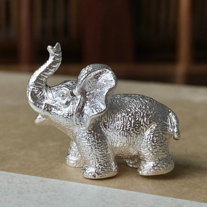 Solid 925 Silver Elephant Figurine | Lucky Animal Sculpture | Symbol of Strength & Wisdom | Home Decor Gift for Him or Her