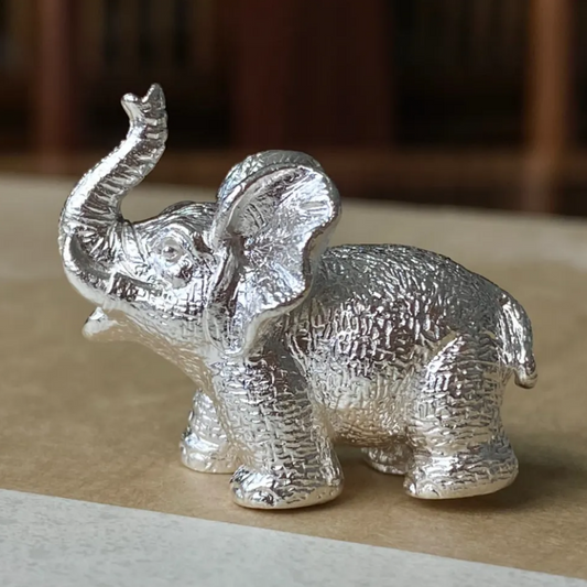 Solid 925 Silver Elephant Figurine | Lucky Animal Sculpture | Symbol of Strength & Wisdom | Home Decor Gift for Him or Her