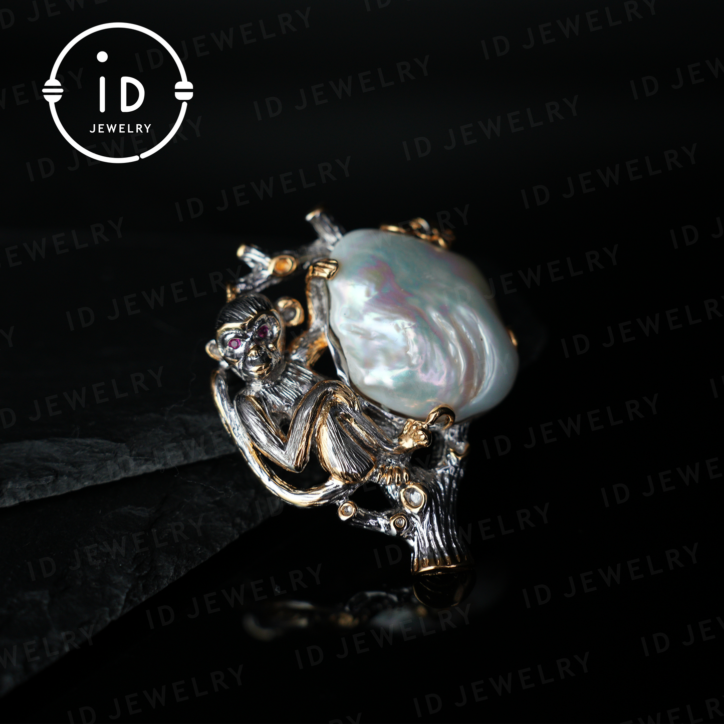 Monkey Brooch Pendant | Handmade Baroque Pearl Jewelry | Artistic Animal Design | Gold Plated Silver