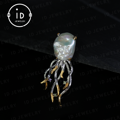 Mystischer Barockperlenanhänger | Handgefertigter Fantasy-Schmuck | Von der Natur inspiriertes Amulett | Künstlerisch gestaltete Halskette | Einzigartige Geschenkidee 
