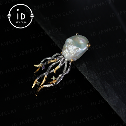 Mystischer Barockperlenanhänger | Handgefertigter Fantasy-Schmuck | Von der Natur inspiriertes Amulett | Künstlerisch gestaltete Halskette | Einzigartige Geschenkidee 