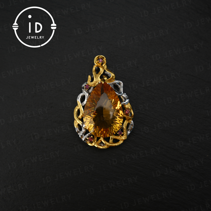 Eleganter gelber Citrin-Anhänger, königliches Kronen-Design, handgefertigter Schmuck, luxuriöses Statement-Stück, perfektes Geschenk für besondere Anlässe 
