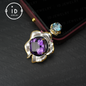 Handgefertigter Amethyst-Blumenanhänger, Vintage-Stil, großer Edelsteinanhänger, einzigartiges Design 