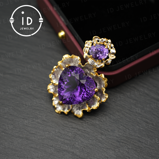 Natural Amethyst Pendant, Vintage Style, 18K Gold Plated, Statement Jewelry, Gemstone Pendant, Luxury Pendant, Gift for Women