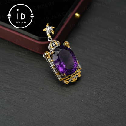 Luxuriöser Amethyst Anhänger, Barock Stil, handgefertigter Schmuck, vergoldeter Edelstein Anhänger, Geschenk für Frauen 