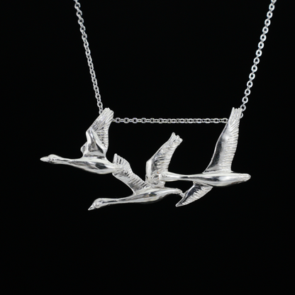 925 Silver Flying Geese Brooch Pendant | Handmade Bird Jewelry | Gift of Loyalty & Reunion for Her