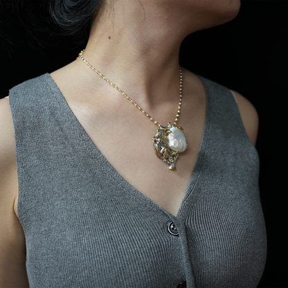 Monkey Brooch Pendant | Handmade Baroque Pearl Jewelry | Artistic Animal Design | Gold Plated Silver