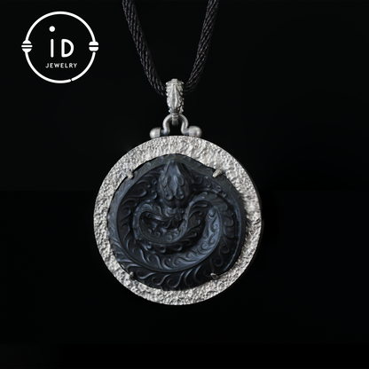 Mystische schwarze Jade-Drachen-Amulett-Halskette | Totem-Anhänger aus 925er Sterlingsilber | Taoistischer Schutzgeist-Talisman | Handgefertigter gotischer asiatischer Schmuck