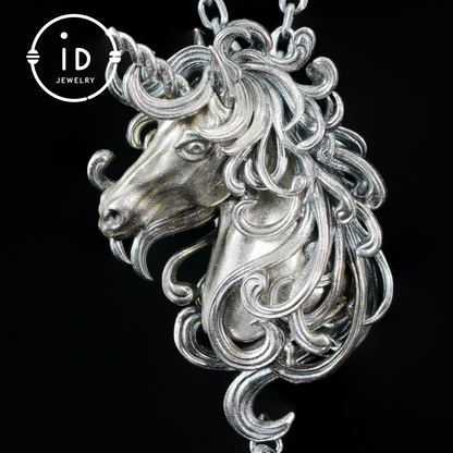 Einhorn-Halskette mit Amethyst-Tropfen – Mystischer Anhänger aus 925er Sterlingsilber – Fantasy-Geistertier-Schmuck für Frauen 