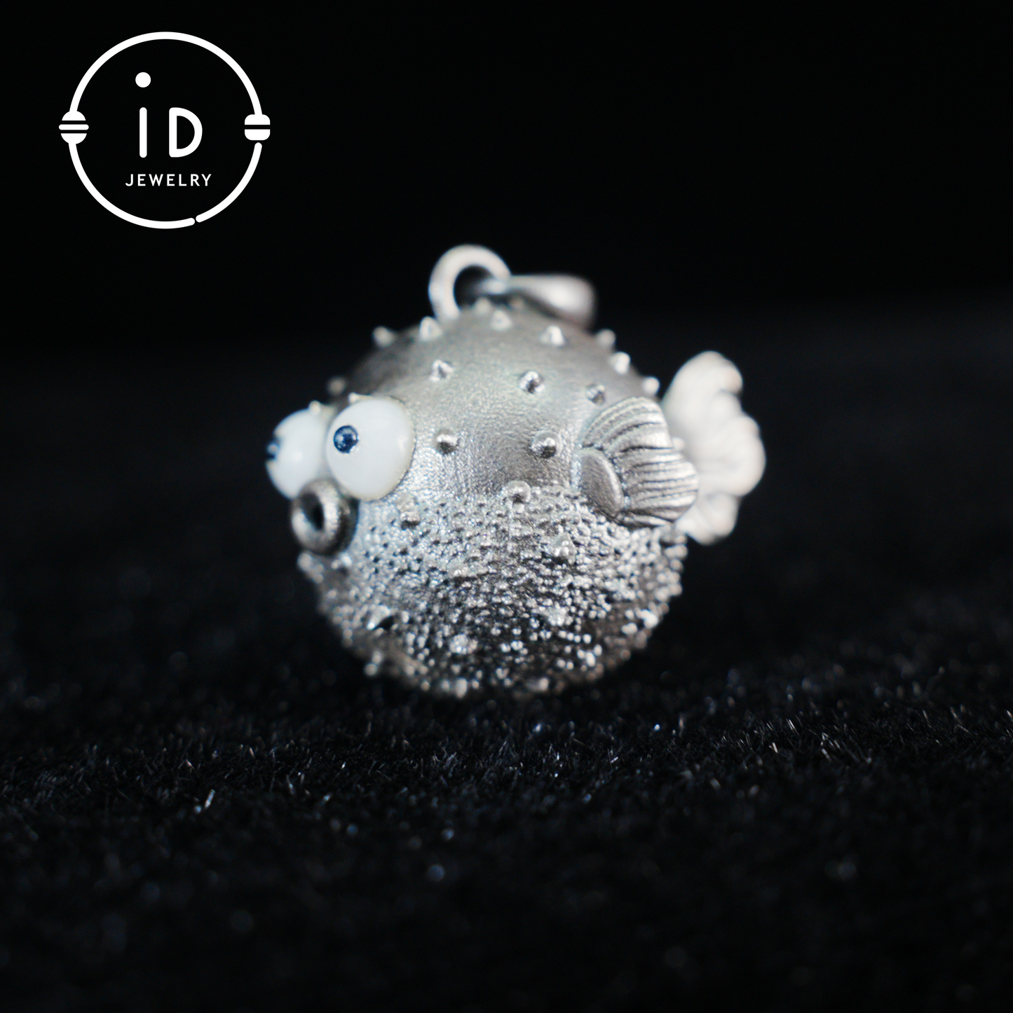 Wunderlicher Kugelfisch-Anhänger aus Sterlingsilber – Charm für emotionale Unterstützung – Süße Ozean-Totem-Halskette – Türkis- und Onyx-Augen – Heilende Geschenkidee