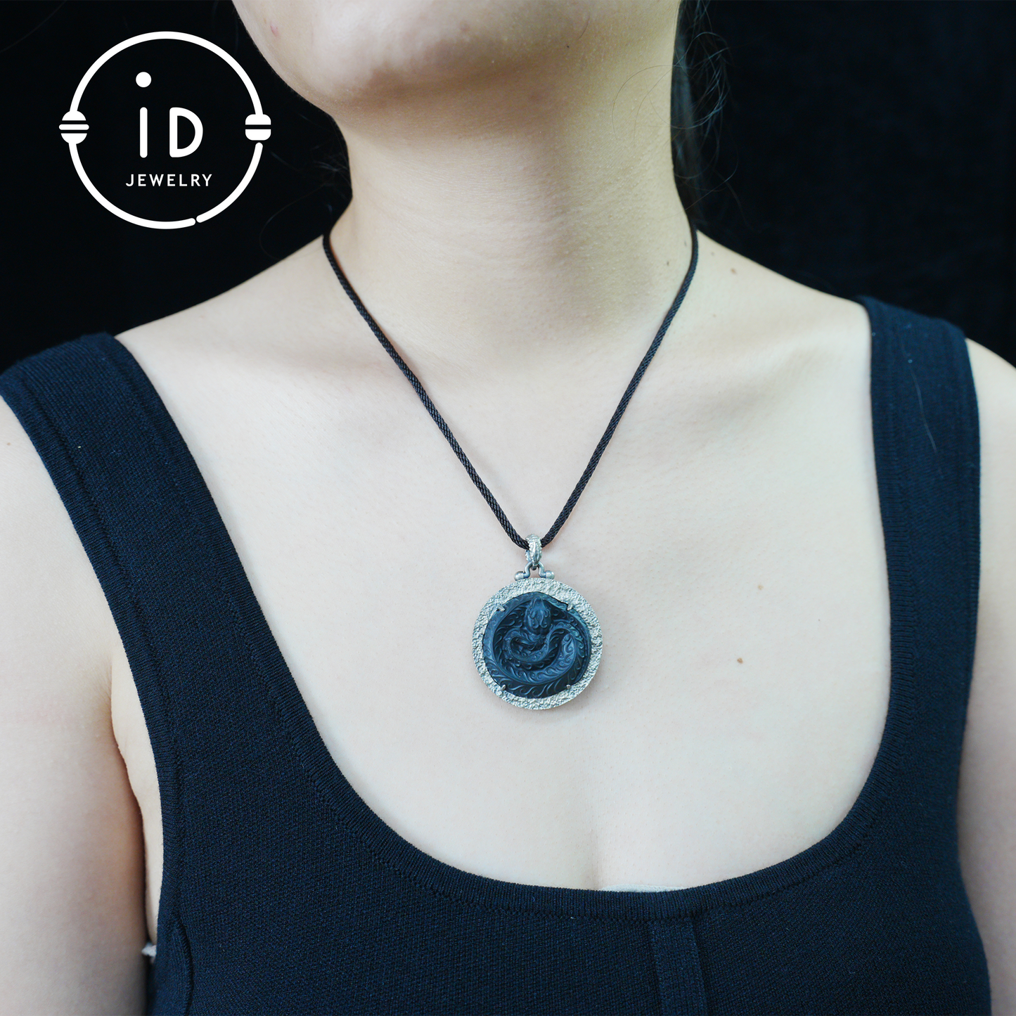 Mystische schwarze Jade-Drachen-Amulett-Halskette | Totem-Anhänger aus 925er Sterlingsilber | Taoistischer Schutzgeist-Talisman | Handgefertigter gotischer asiatischer Schmuck