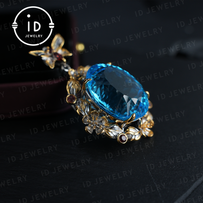 Mystischer Blautopas-Anhänger | Handgefertigter Schmuck | Barockstil | 18 Karat vergoldetes Silber | Luxuriöser Statement-Anhänger | Fantasie-Geschenk | Edelsteinschmuck 